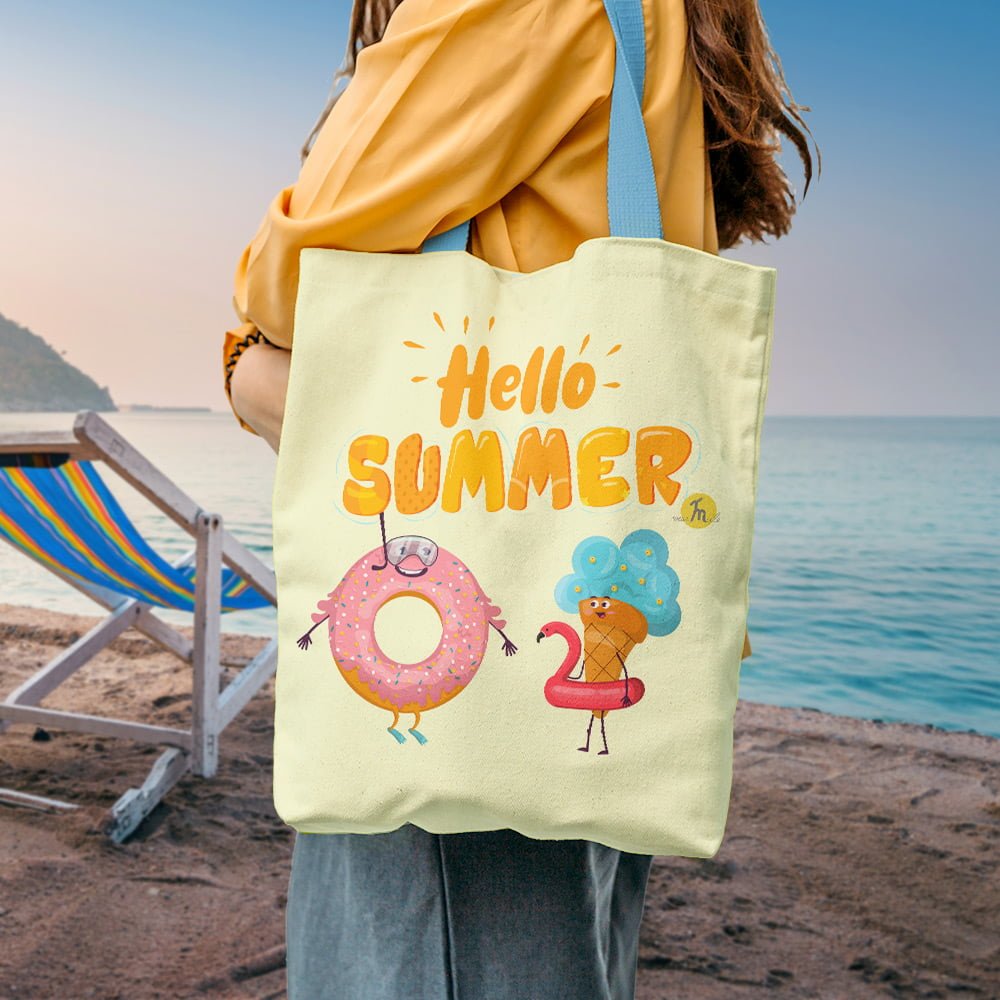 Alaplaya | Geantă de plajă căptușită MuleWear Hello Summer Gogoașă și Înghețată
