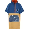 Poncho plaja dama colorat, pentru plaja, scuba sau surfing, culoare albastru inchis si crem