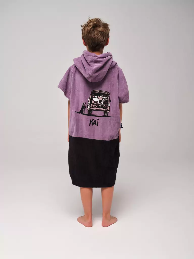 Copil care poarta Poncho plaja copii | All In Kid Kai Van | Culori mov, negru