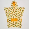 Poncho de plajă copii All-In V Poncho Junior Pineapple, 100% Bumbac, S-XL, Galben, Verde, 9-15 ani
