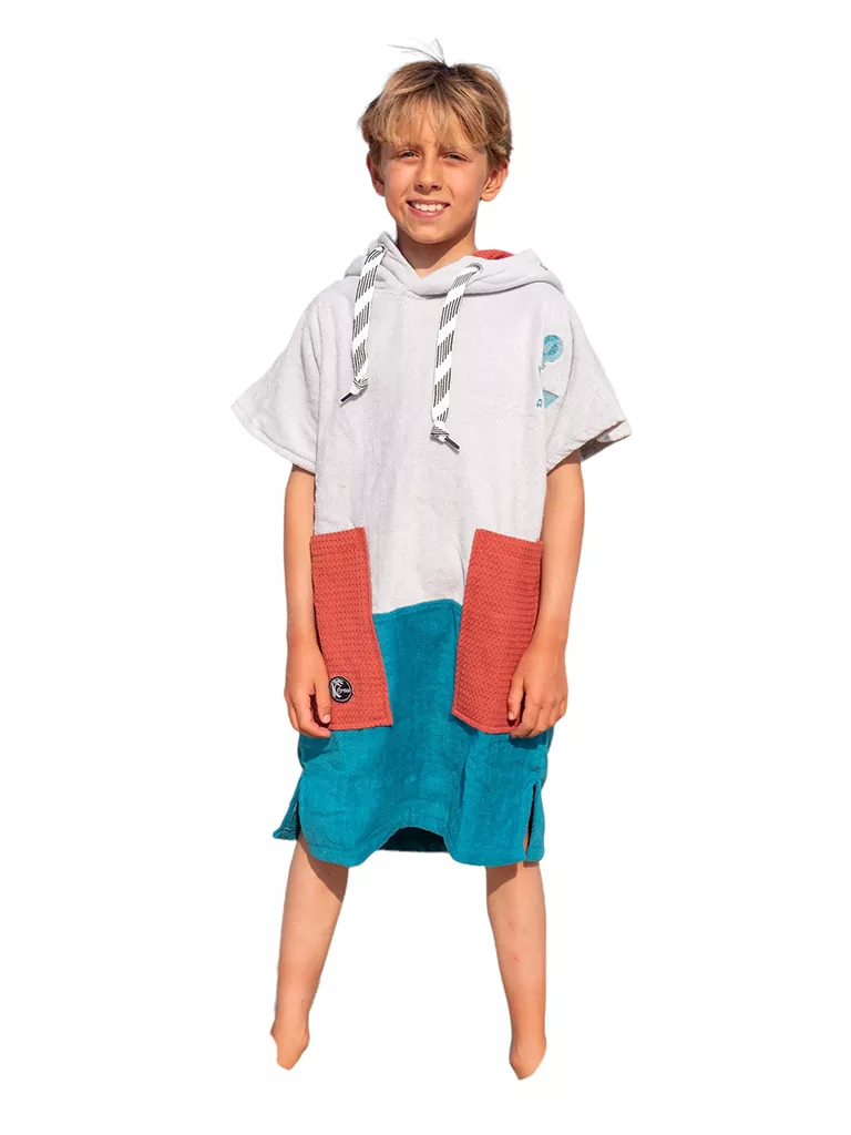 Poncho de plajă copii All-In V Poncho Kid Marin Sky Navy, 100% Bumbac, S-XL, Alb, Albastru, Portocaliu, 6-9 ani
