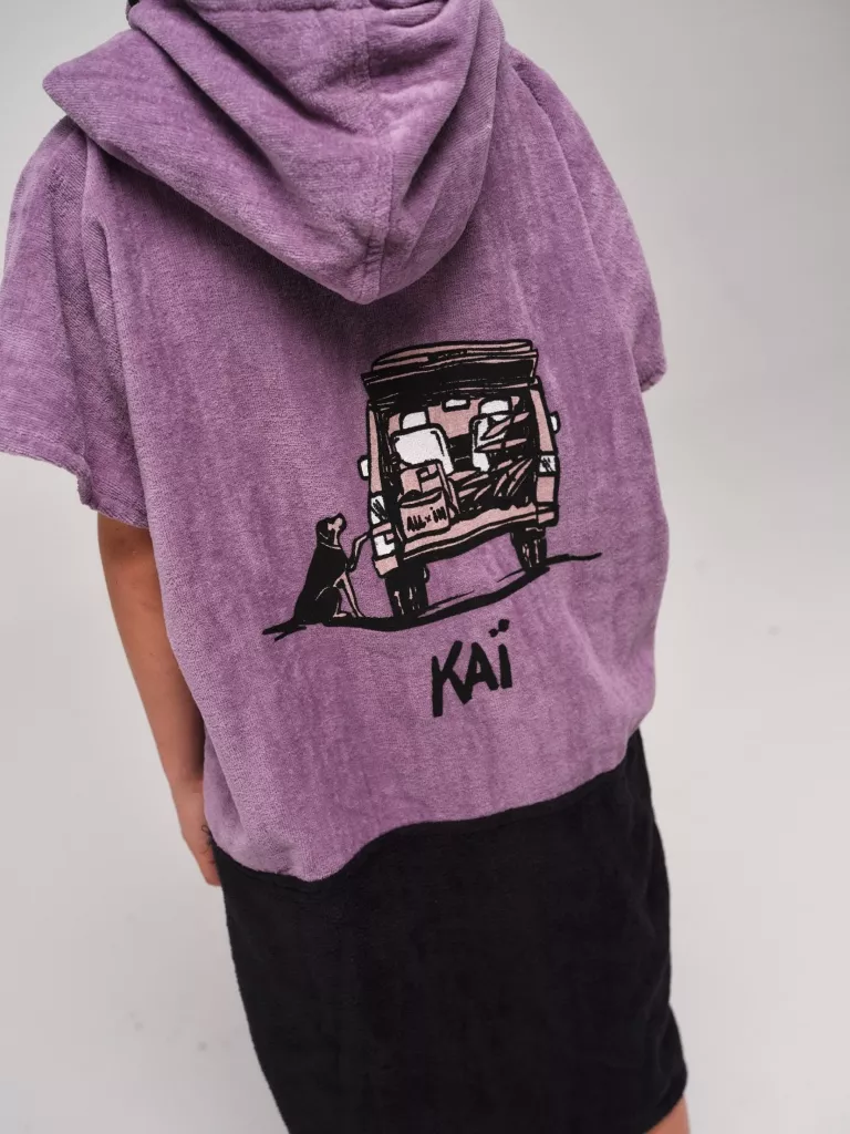 Copil care poarta Poncho plaja copii | All In Kid Kai Van | Culori mov, negru