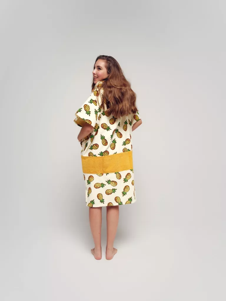 Alternative view of Poncho de plajă copii All-In V Poncho Junior Pineapple, 100% Bumbac, S-XL, Galben, Verde, 9-15 ani