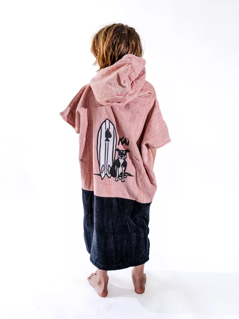 Poncho de plajă copii All-In V Poncho Kid Kai Surf, 100% Bumbac, S-XL, Roz, Negru, 6-9 ani - Image 6