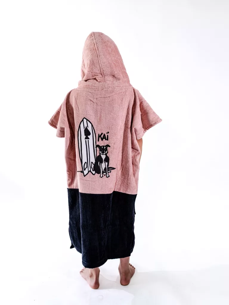 Poncho de plajă copii All-In V Poncho Kid Kai Surf, 100% Bumbac, S-XL, Roz, Negru, 6-9 ani - Image 2