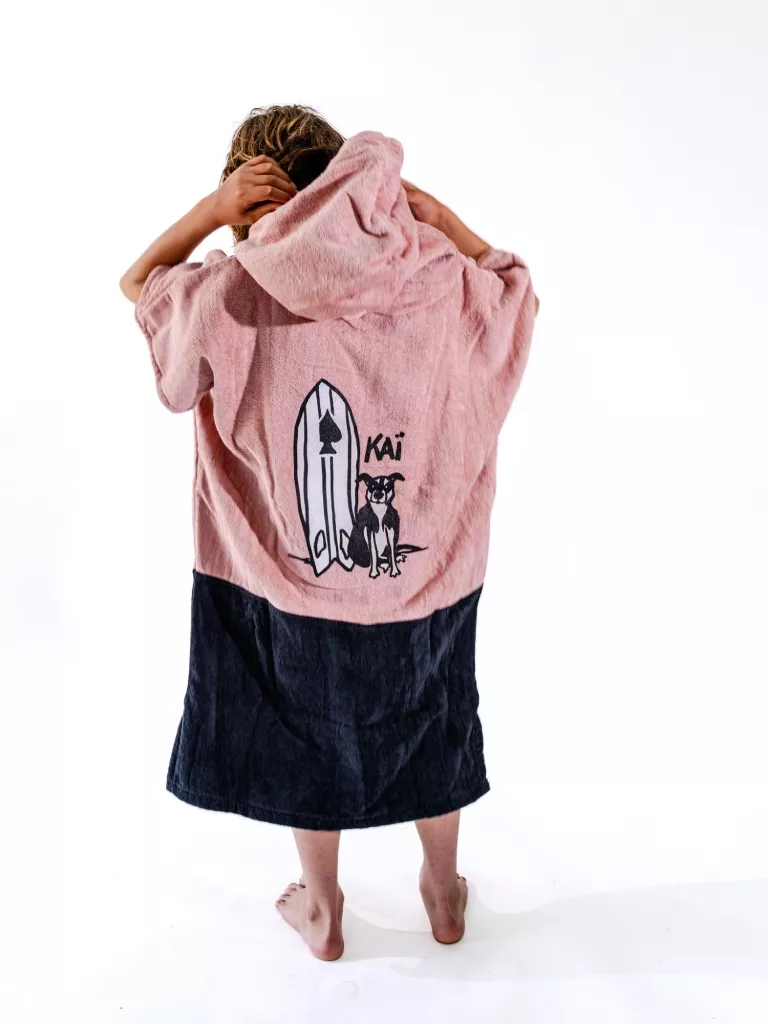 Poncho de plajă copii All-In V Poncho Kid Kai Surf, 100% Bumbac, S-XL, Roz, Negru, 6-9 ani - Image 5