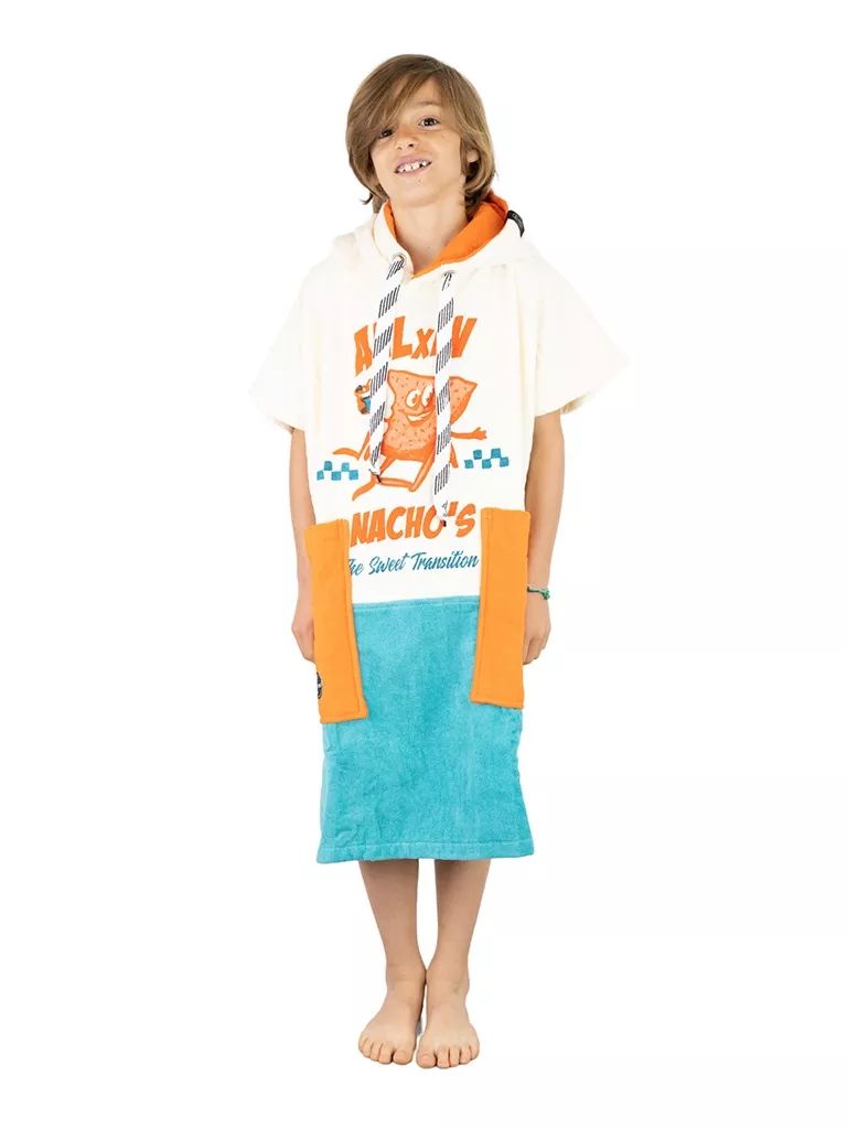 Poncho de plajă copii All-In V Poncho Kid Nacho's, 100% Bumbac, S-XL, Alb, Albastru, Portocaliu, 6-9 ani
